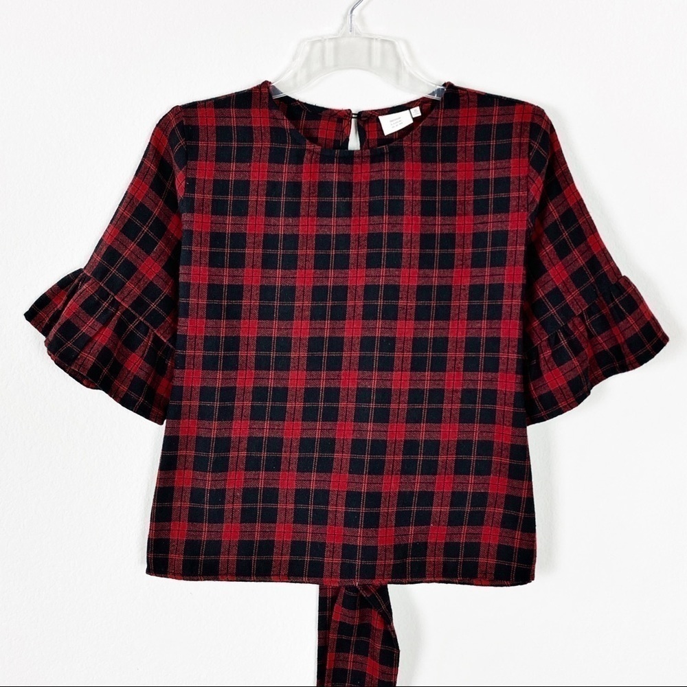 Good Luck Gem Plaid Top Black Red Size M